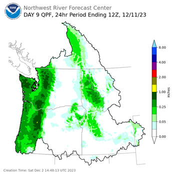 Day 9 (Sunday): Precipitation Forecast ending Monday, December 11 at 4 am PST