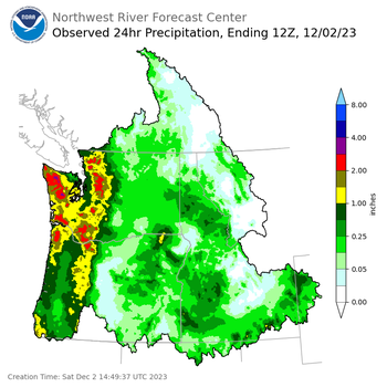 Observed Precipitation ending Saturday, December 2 at 4 am PST