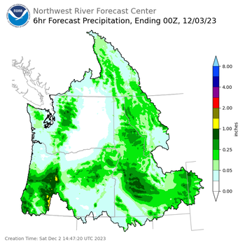Day 1 (Saturday): 6 Hourly Precipitation Forecast ending Saturday, December 2 at 4 pm PST