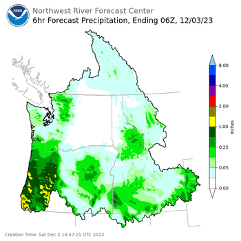 Day 1 (Saturday): 6 Hourly Precipitation Forecast ending Saturday, December 2 at 10 pm PST