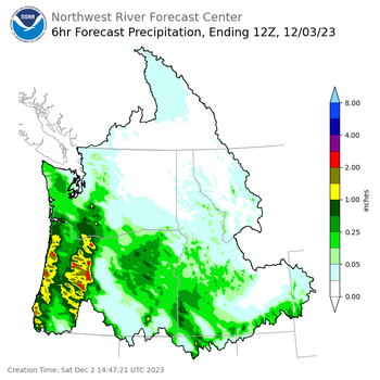 Day 1 (Saturday): 6 Hourly Precipitation Forecast ending Sunday, December 3 at 4 am PST