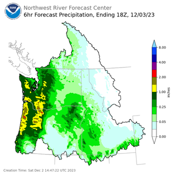 Day 2 (Sunday): 6 Hourly Precipitation Forecast  ending Sunday, December 3 at 10 am PST