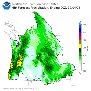 Day 2 (Sunday): 6 Hourly Precipitation Forecast  ending Sunday, December 3 at 4 pm PST