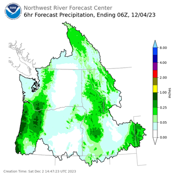 Day 2 (Sunday): 6 Hourly Precipitation Forecast  ending Sunday, December 3 at 10 pm PST