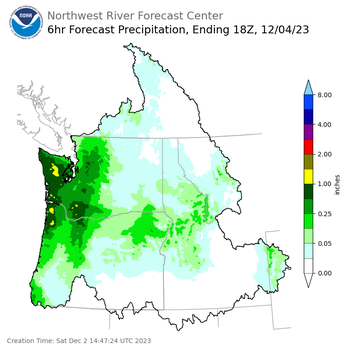 Day 3 (Monday): 6 Hourly Precipitation Forecast  ending Monday, December 4 at 10 am PST