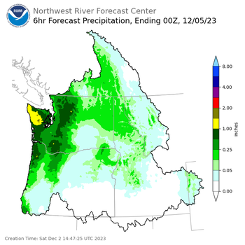 Day 3 (Monday): 6 Hourly Precipitation Forecast  ending Monday, December 4 at 4 pm PST