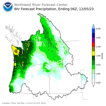 Day 3 (Monday): 6 Hourly Precipitation Forecast  ending Monday, December 4 at 10 pm PST