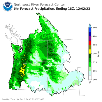 Day 1 (Saturday): 6 Hourly Precipitation Forecast ending Saturday, December 2 at 10 am PST