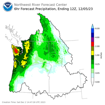 Day 3 (Monday): 6 Hourly Precipitation Forecast  ending Tuesday, December 5 at 4 am PST