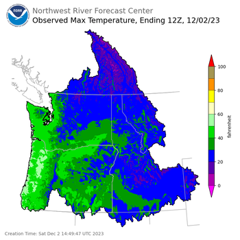 Maximum Temperatures ending Friday, December 1 at 8 pm PST