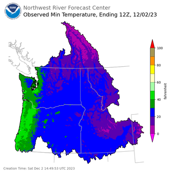 Minimum Temperatures ending Saturday, December 2 at 4 am PST