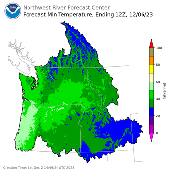 Day 4 (Tuesday): Min Temperature Forecast ending Wednesday, December 6 at 4 am PST
