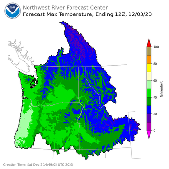 Day 1 (Saturday): Max Temperature Forecast ending Sunday, December 3 at 4 am PST