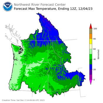 Day 2 (Sunday): Max Temperature Forecast ending Monday, December 4 at 4 am PST