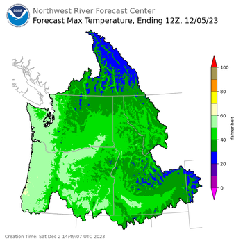 Day 3 (Monday): Max Temperature Forecast ending Tuesday, December 5 at 4 am PST