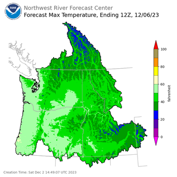 Day 4 (Tuesday): Max Temperature Forecast ending Wednesday, December 6 at 4 am PST