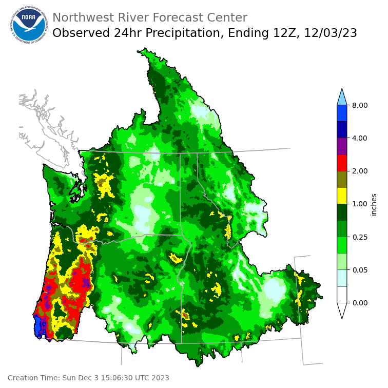 Observed Precipitation ending Sunday, December 3 at 4 am PST