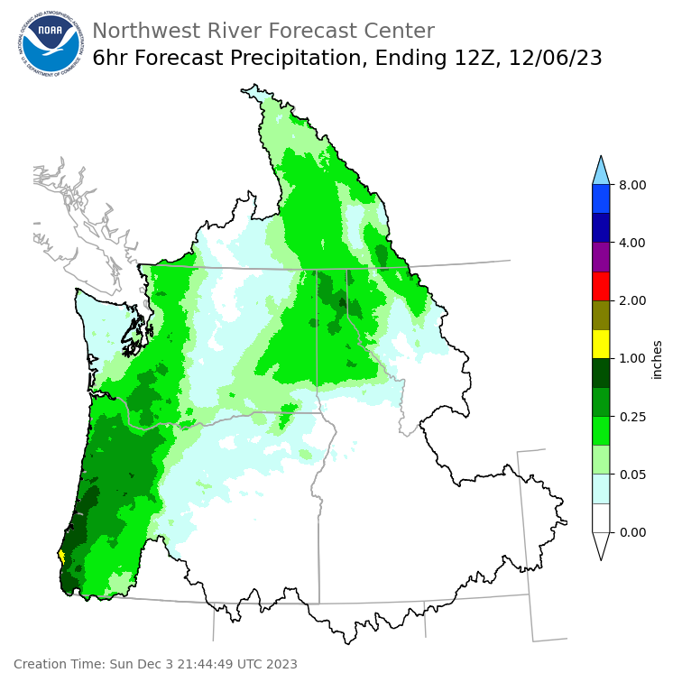 Day 3 (Tuesday): 6 Hourly Precipitation Forecast  ending Wednesday, December 6 at 4 am PST