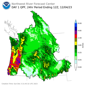 Day 1 (Sunday): Precipitation Forecast ending Monday, December 4 at 4 am PST