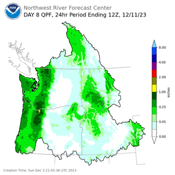 Day 8 (Sunday): Precipitation Forecast ending Monday, December 11 at 4 am PST