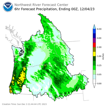 Day 1 (Sunday): 6 Hourly Precipitation Forecast ending Sunday, December 3 at 4 pm PST