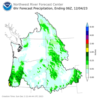 Day 1 (Sunday): 6 Hourly Precipitation Forecast ending Sunday, December 3 at 10 pm PST