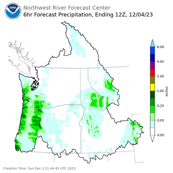 Day 1 (Sunday): 6 Hourly Precipitation Forecast ending Monday, December 4 at 4 am PST