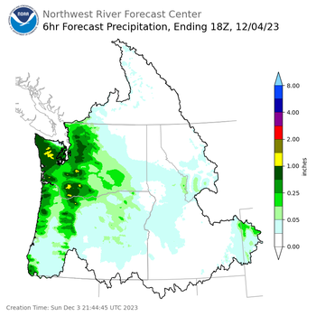 Day 2 (Monday): 6 Hourly Precipitation Forecast  ending Monday, December 4 at 10 am PST