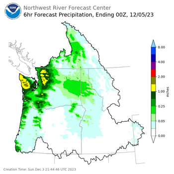 Day 2 (Monday): 6 Hourly Precipitation Forecast  ending Monday, December 4 at 4 pm PST