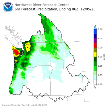 Day 2 (Monday): 6 Hourly Precipitation Forecast  ending Monday, December 4 at 10 pm PST