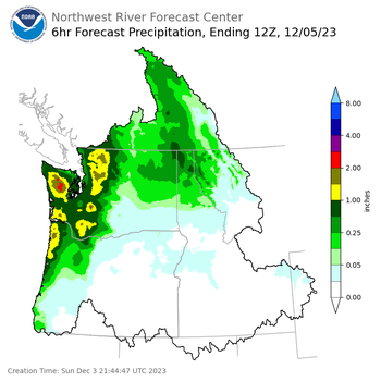 Day 2 (Monday): 6 Hourly Precipitation Forecast  ending Tuesday, December 5 at 4 am PST