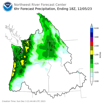 Day 3 (Tuesday): 6 Hourly Precipitation Forecast  ending Tuesday, December 5 at 10 am PST