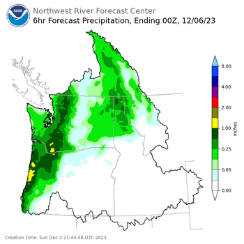 Day 3 (Tuesday): 6 Hourly Precipitation Forecast  ending Tuesday, December 5 at 4 pm PST