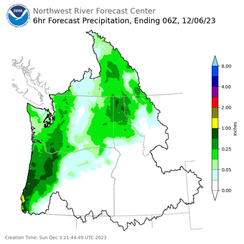 Day 3 (Tuesday): 6 Hourly Precipitation Forecast  ending Tuesday, December 5 at 10 pm PST