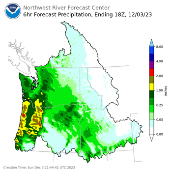 Day 1 (Sunday): 6 Hourly Precipitation Forecast ending Sunday, December 3 at 10 am PST