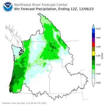 Day 3 (Tuesday): 6 Hourly Precipitation Forecast  ending Wednesday, December 6 at 4 am PST