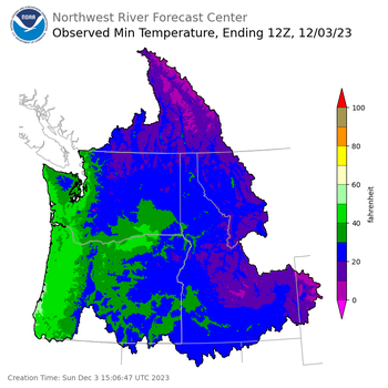 Minimum Temperatures ending Sunday, December 3 at 4 am PST