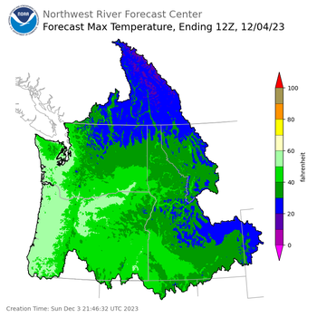 Day 1 (Sunday): Max Temperature Forecast ending Monday, December 4 at 4 am PST