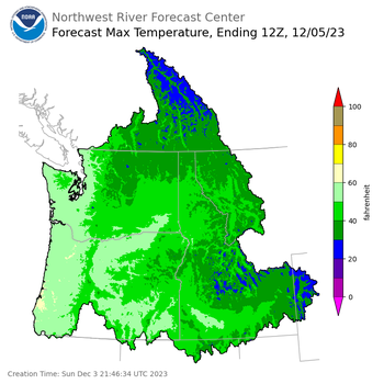 Day 2 (Monday): Max Temperature Forecast ending Tuesday, December 5 at 4 am PST