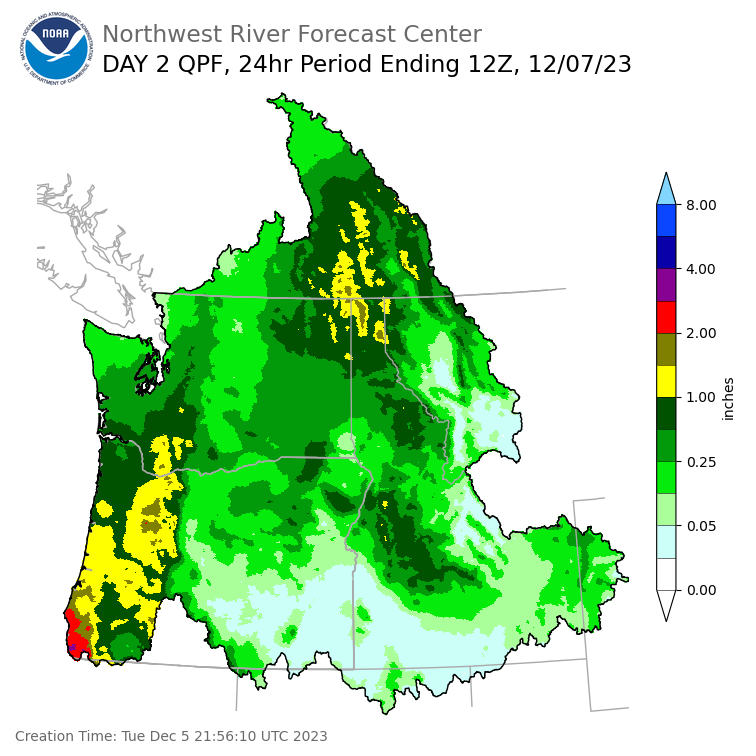 Day 2 (Wednesday): Precipitation Forecast ending Thursday, December 7 at 4 am PST