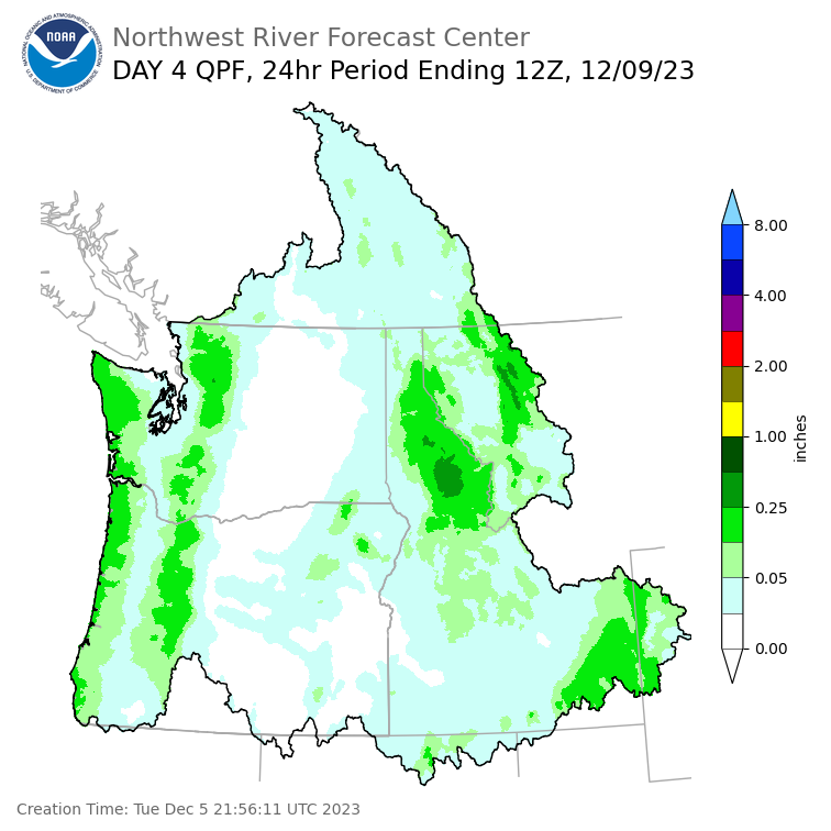 Day 4 (Friday): Precipitation Forecast ending Saturday, December 9 at 4 am PST