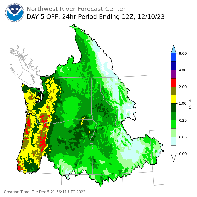 Day 5 (Saturday): Precipitation Forecast ending Sunday, December 10 at 4 am PST