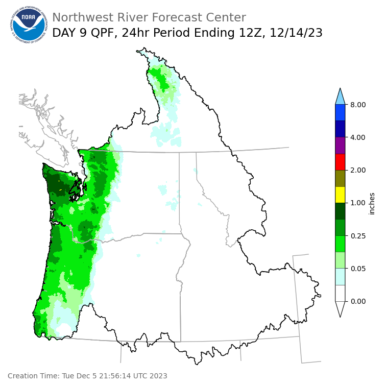 Day 9 (Wednesday): Precipitation Forecast ending Thursday, December 14 at 4 am PST