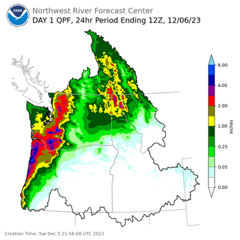 Day 1 (Tuesday): Precipitation Forecast ending Wednesday, December 6 at 4 am PST