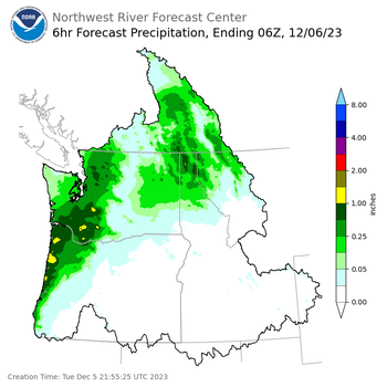 Day 1 (Tuesday): 6 Hourly Precipitation Forecast ending Tuesday, December 5 at 10 pm PST