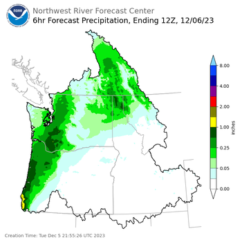 Day 1 (Tuesday): 6 Hourly Precipitation Forecast ending Wednesday, December 6 at 4 am PST