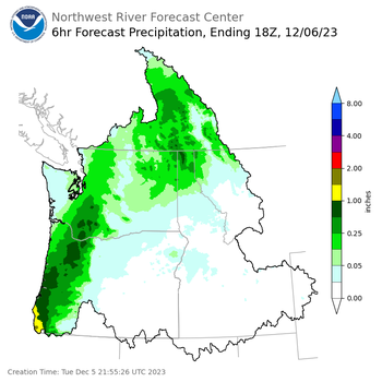 Day 2 (Wednesday): 6 Hourly Precipitation Forecast  ending Wednesday, December 6 at 10 am PST