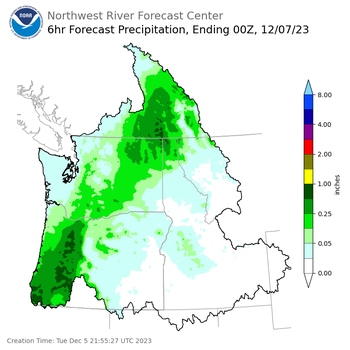 Day 2 (Wednesday): 6 Hourly Precipitation Forecast  ending Wednesday, December 6 at 4 pm PST
