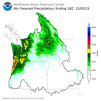 Day 1 (Tuesday): 6 Hourly Precipitation Forecast ending Tuesday, December 5 at 10 am PST
