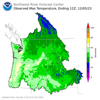 Maximum Temperatures ending Monday, December 4 at 8 pm PST